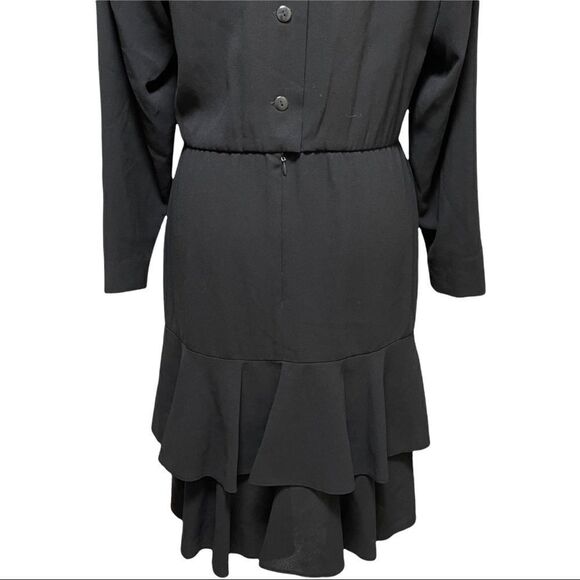 Liz Claiborne Vintage Black Long Sleeve Layered Ruffle Back Button Dress Sz 4 - Picture 6 of 16